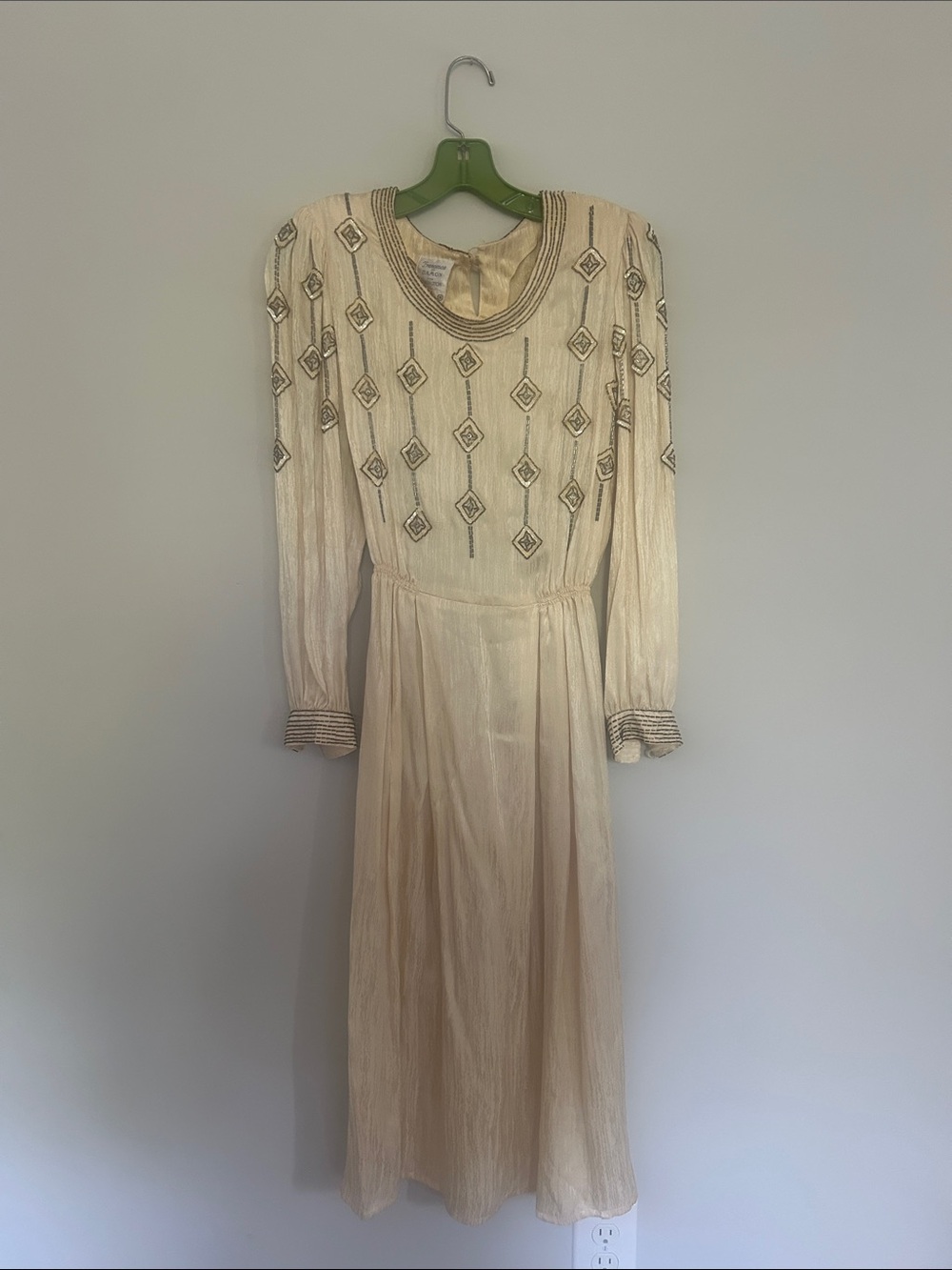 VTG Francesca of Damon for Starington Cream Beaded Dress, 100% Silk